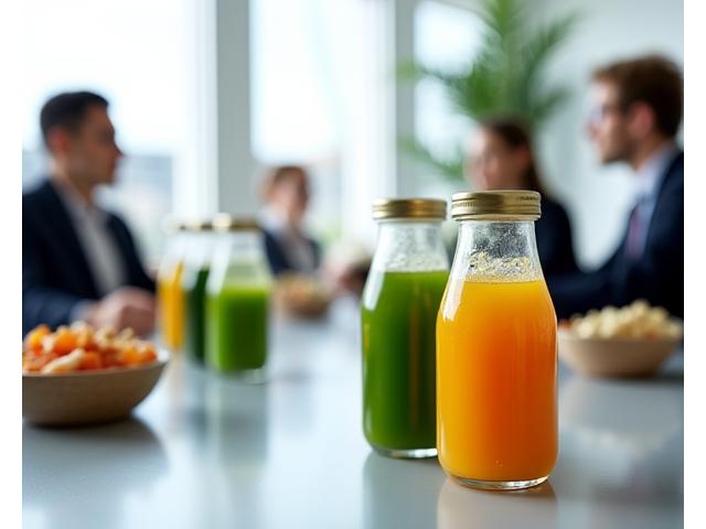 Jus segar disajikan di acara korporat dengan profesionalisme.