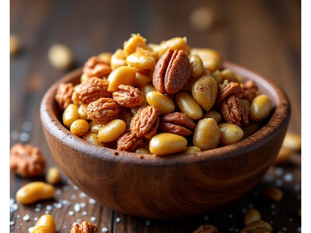 Pelbagai kacang panggang berperisa dan campuran bijirin